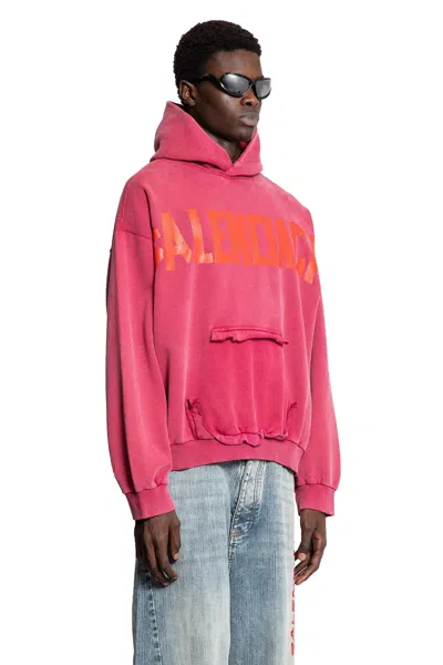 Balenciaga Red Hoodie With Logo Lettering On The Front And Logo Print On The Back In Cotton Man