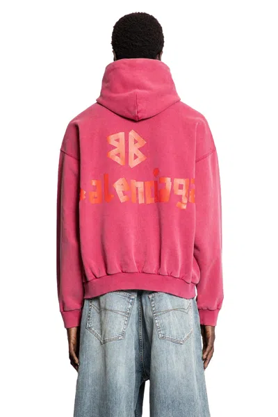 Balenciaga Red Hoodie With Logo Lettering On The Front And Logo Print On The Back In Cotton Man