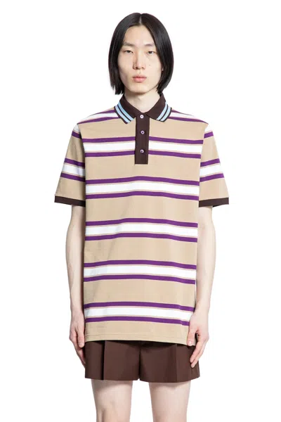 Gucci Beige Polo Shirt With Logo Imprinted On The Front And All-over Striped Motif In Cotton Man In Multi