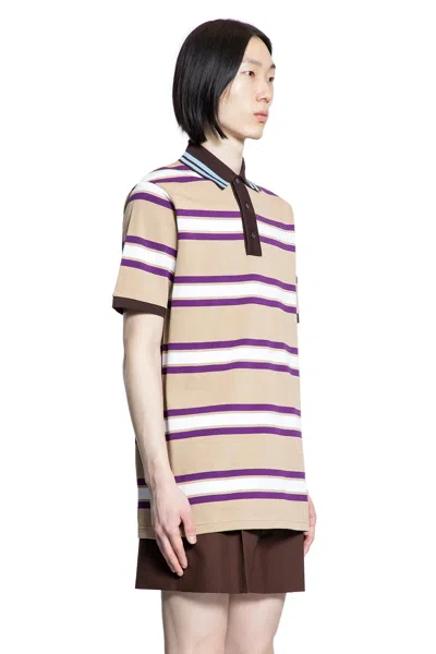 Gucci Beige Polo Shirt With Logo Imprinted On The Front And All-over Striped Motif In Cotton Man In Multi