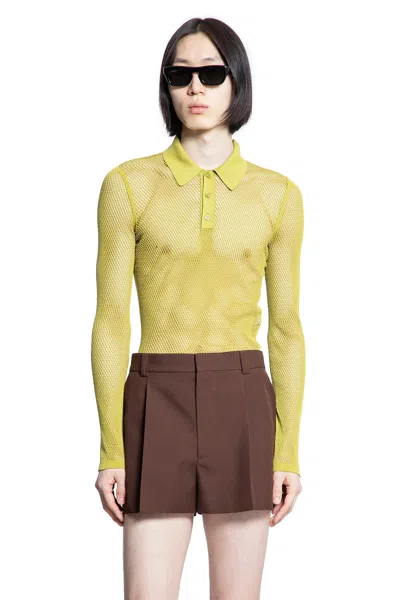 Gucci Men Green Embossed Technical Mesh Polo Top