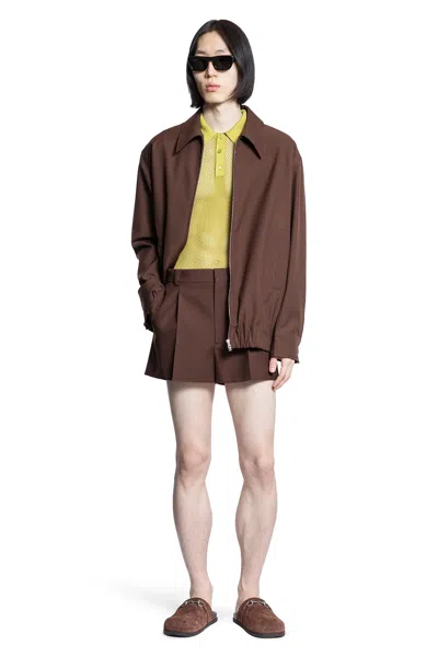 Gucci Men Green Embossed Technical Mesh Polo Top