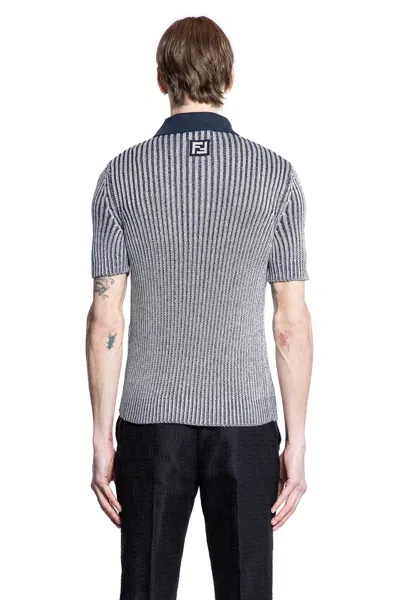 Fendi Polo In Misto Viscosa Stretch Ricamata  Uomo In Stripped