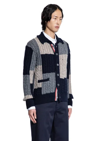 Thom Browne Patchwork Cable Knit Intarsia Cardigan