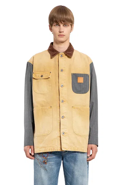 Khoki Spliced Workwear Cotton Shirt Jacket In Multicolor