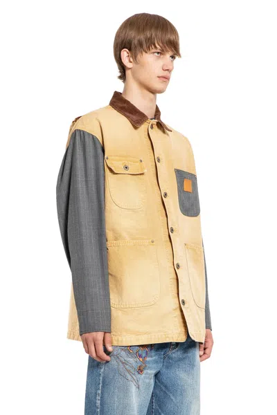Khoki Spliced Workwear Cotton Shirt Jacket In Multicolor