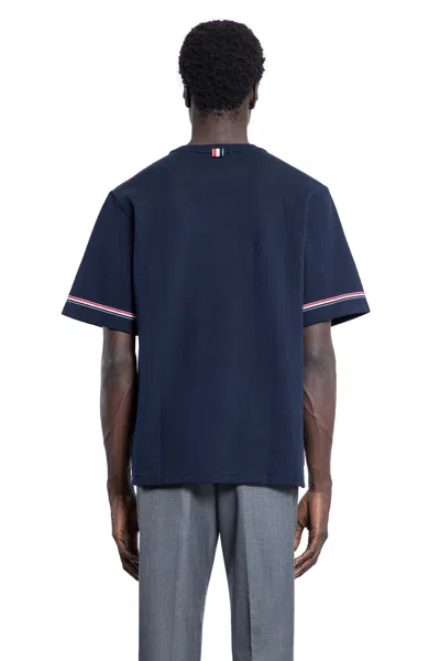 Thom Browne Relaxed Fit Short-sleeve T-shirt With Tricolor Accent And Patch In Black