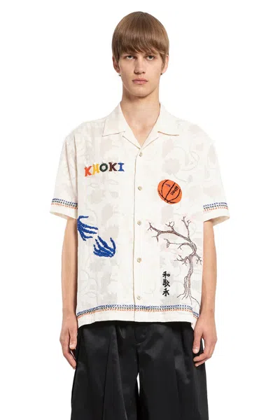 Khoki Camicia Ricamata A Mano In White