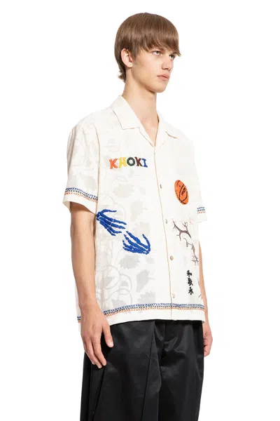 Khoki Camicia Ricamata A Mano In White