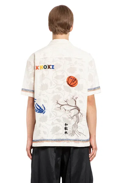 Khoki Camicia Ricamata A Mano In White