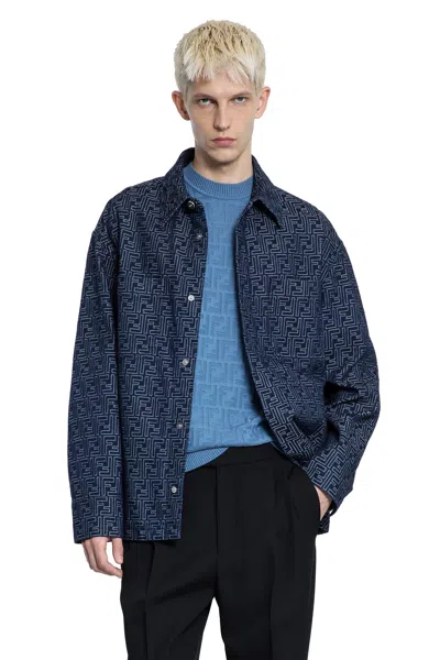 Fendi Giubbino In Denim Ricamato Uomo In Blue