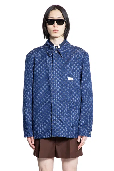 Gucci Gg Shadow-jacquard Cotton Jacket In Blue