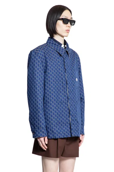Gucci Gg Shadow-jacquard Cotton Jacket In Blue