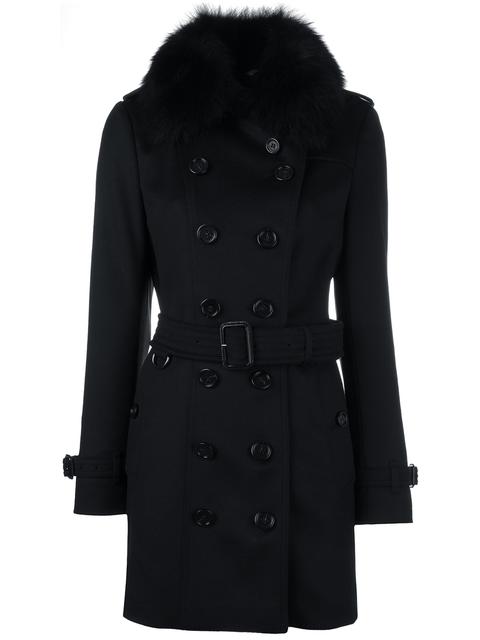 burberry leather trim wool cashmere trench coat