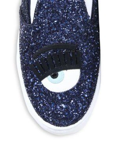 Shop Chiara Ferragni Winking Glitter Slip-on Sneakers In Navy