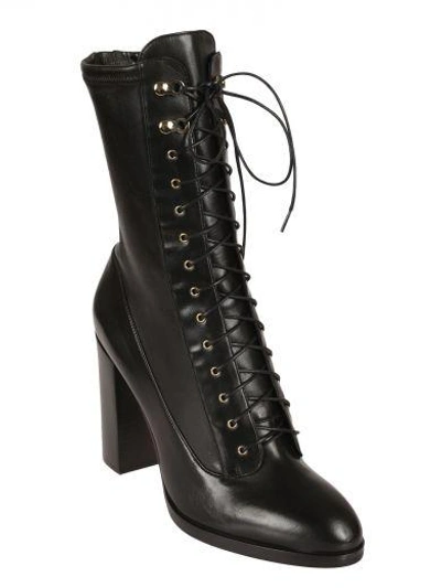Sergio Rossi Changeling Leather Lace-up Block-heel Booties In Black ...