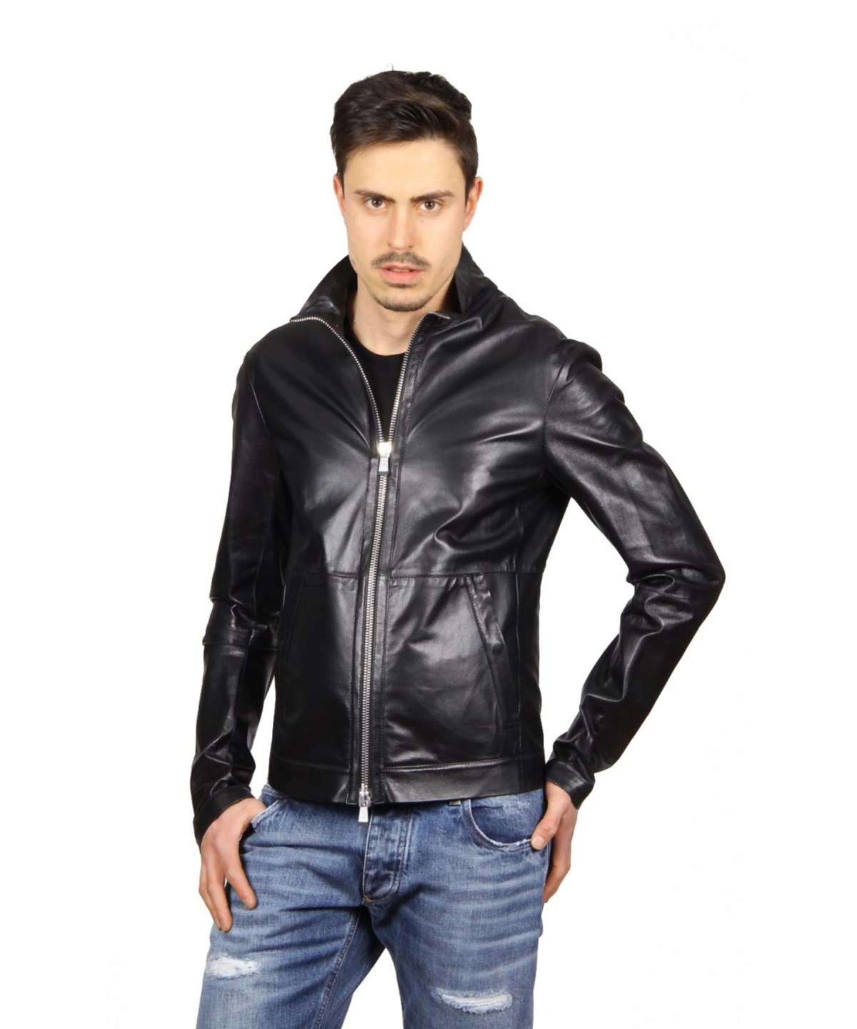 Emporio Armani Mens Leather Jacket' In Black | ModeSens