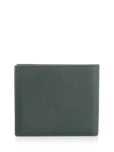 Ferragamo Micro Gancio Leather Bifold Wallet In Green