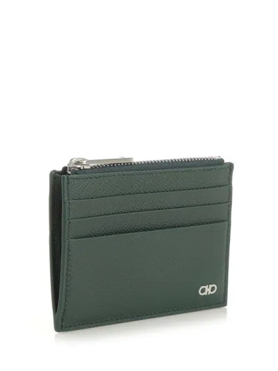 Ferragamo Micro Gancio Zip Square Card Case Wallets Green