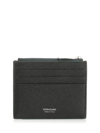 Ferragamo Micro Gancio Zip Square Card Case Wallets Green