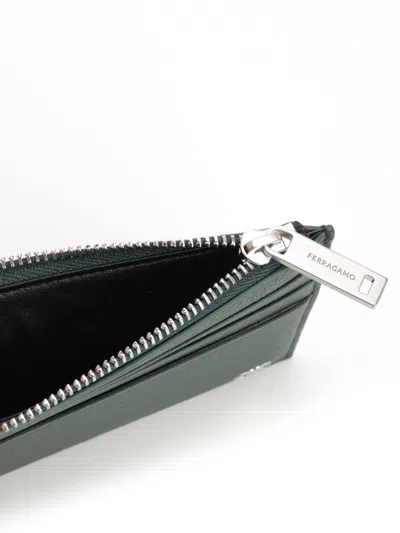 Ferragamo Micro Gancio Zip Square Card Case Wallets Green