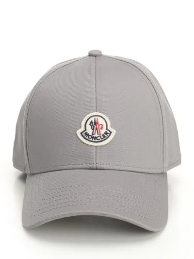 Moncler Grey Cotton Gabardine Baseball Cap In Gray