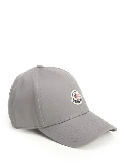 Moncler Grey Cotton Gabardine Baseball Cap In Gray