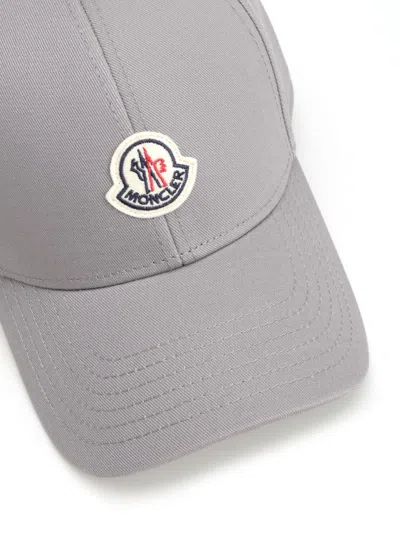 Moncler Grey Cotton Gabardine Baseball Cap In Gray