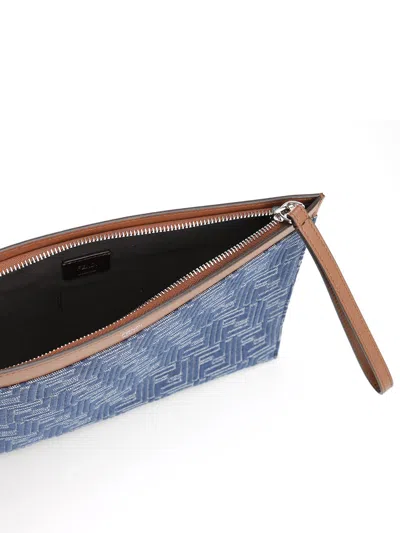 Fendi Medium Ff Flat Pouch Small Leather Goods Blue In Multi