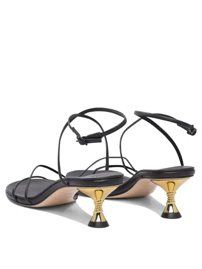 Studio Amelia Black Leather Sandals With Gold Accent Heel
