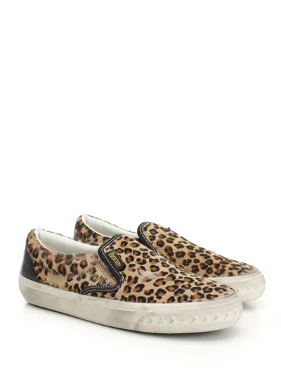 Golden Goose Brown Low Top Sneakers With Embossed Logo On The Heel And All-over Leopard Motif In Lea