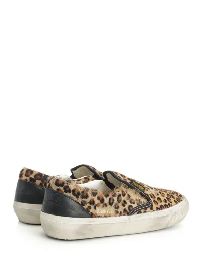 Golden Goose Brown Low Top Sneakers With Embossed Logo On The Heel And All-over Leopard Motif In Lea