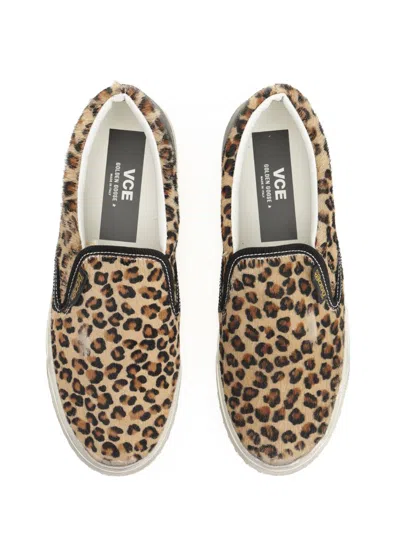 Golden Goose Brown Low Top Sneakers With Embossed Logo On The Heel And All-over Leopard Motif In Lea