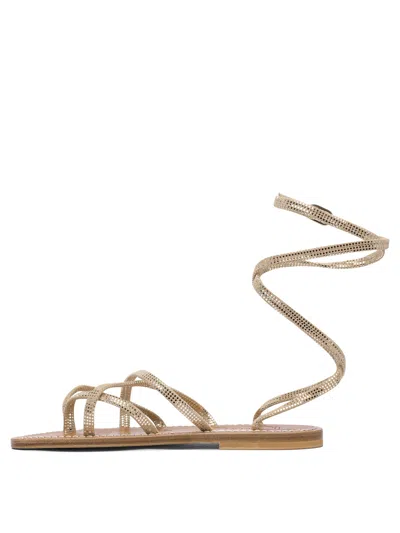 Kjacques K.jacques Flat Leather Sandals With Textured Straps In Neutral