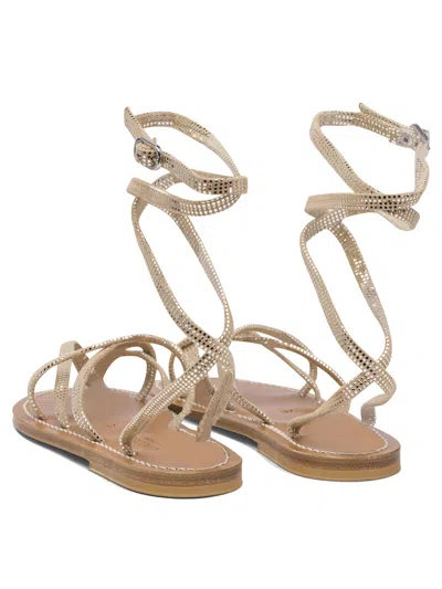 Kjacques K.jacques Flat Leather Sandals With Textured Straps In Neutral