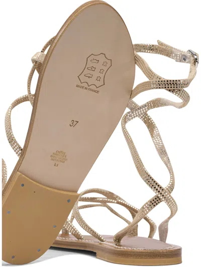 Kjacques K.jacques Flat Leather Sandals With Textured Straps In Neutral