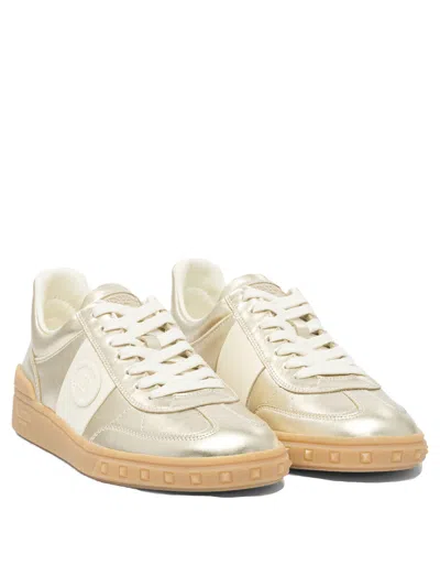 Valentino Garavani Women Gold Laminated Calfskin Upvillage Sneakers In Neutral