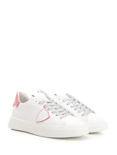 Philippe Model Low Top Leather Sneakers With Contrast Heel Tab