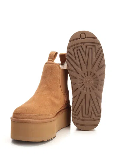 Ugg Womens Tan Neumel Platform Chelsea Logo-patch Suede Ankle Boots