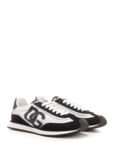 Dolce & Gabbana Low-top Mesh Sneakers With Suede Inserts In Black