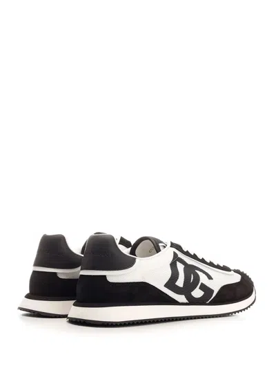 Dolce & Gabbana Low-top Mesh Sneakers With Suede Inserts In Black