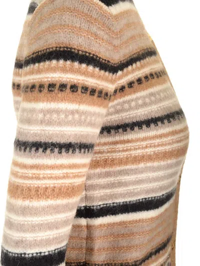 Ganni Multicolor Striped Cardigan With Logo Embroidery In Wool Woman