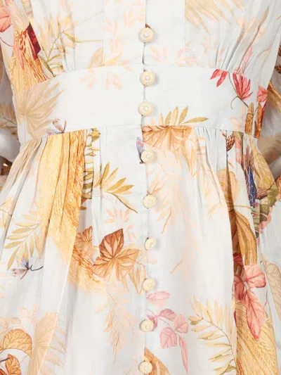 Zimmermann Ascension Light Blue Mini Dress With Flared Skirt And All-over Print In Linen Woman In Neutral