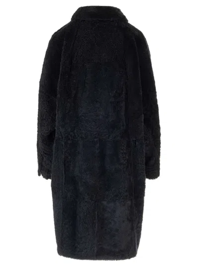 Brunello Cucinelli Shearling Coat Coats Blue In Multi
