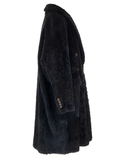 Brunello Cucinelli Shearling Coat Coats Blue In Multi