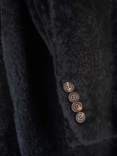 Brunello Cucinelli Shearling Coat Coats Blue In Multi