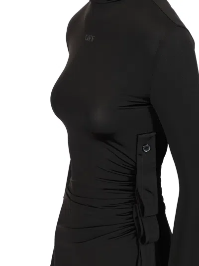 Off-white Sec Skin Draped Mini Dress Ls Black - Bl Dresses Black