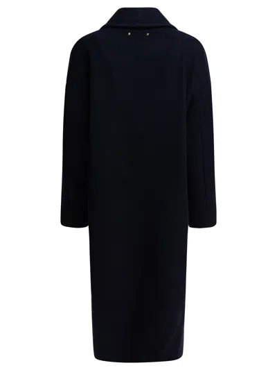 Golden Goose Single-breasted Long Coat In Virgin Wool In Blue