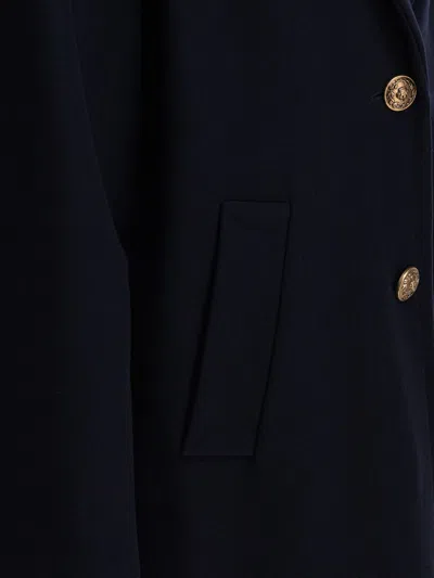 Golden Goose Single-breasted Long Coat In Virgin Wool In Blue