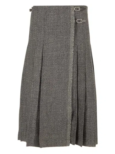 Durazzi Milano Pleated Midi Kilt Skirt Melange Black Skirts Grey In Multi